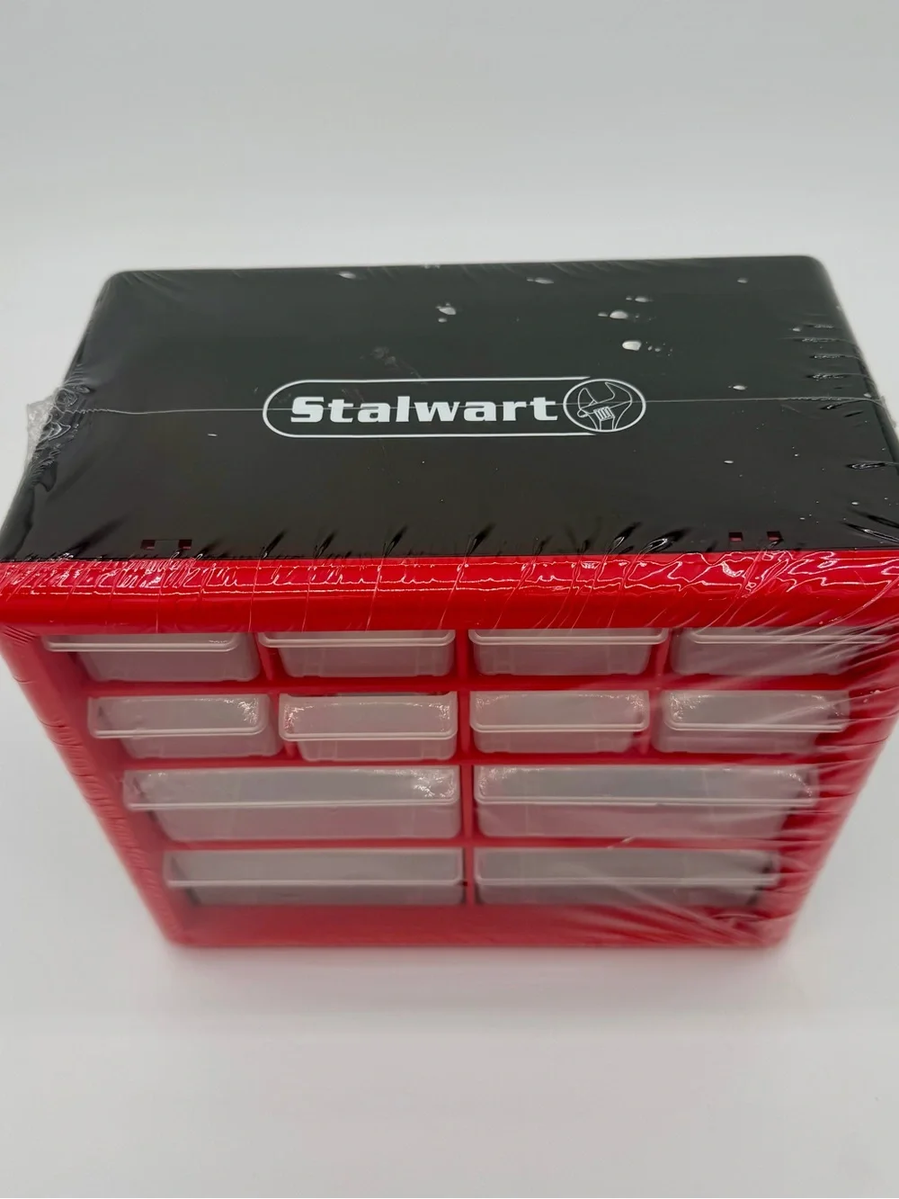 Red Multi-Compartment Plastic Parts Organizer with Clear Drawers